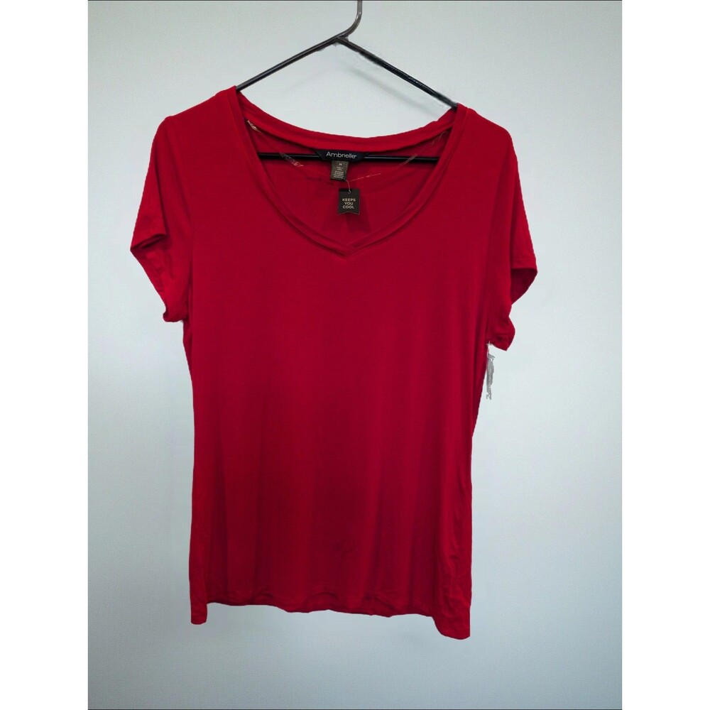Women's Ambrielle Short Sleeve Rayon Spandex Pajama Shirt Red Medium New